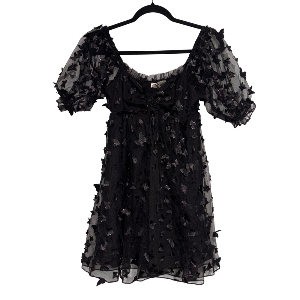 Fairycore 3D Butterfly Mesh Puff Sleeve Thirty/Thirty L/A Mini Dress Womens